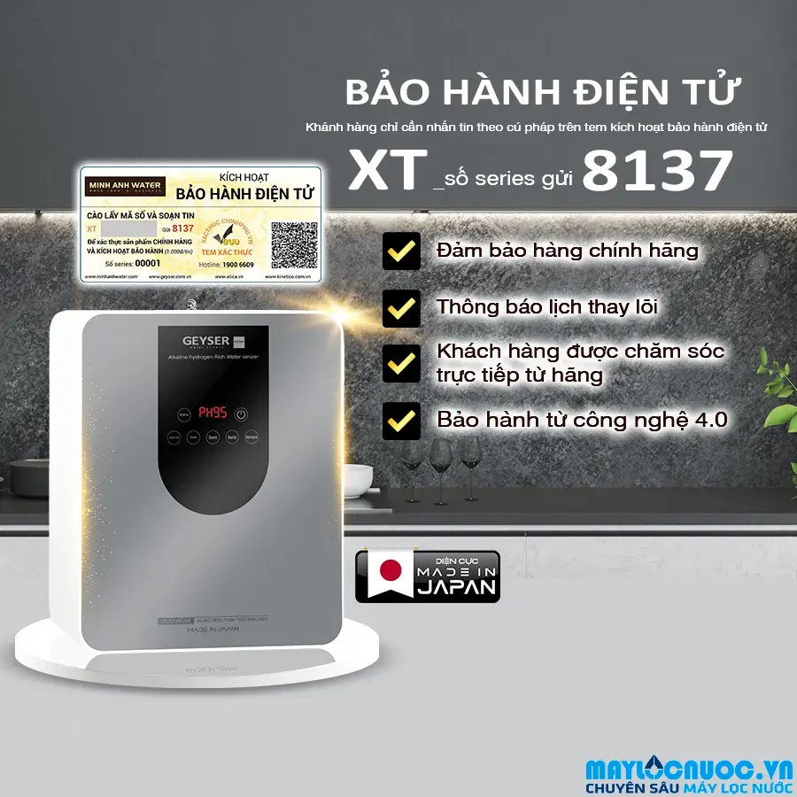  Máy lọc nước ion kiềm giàu hydro Geyser Ecotar 9 Pro -1 lõi lọc