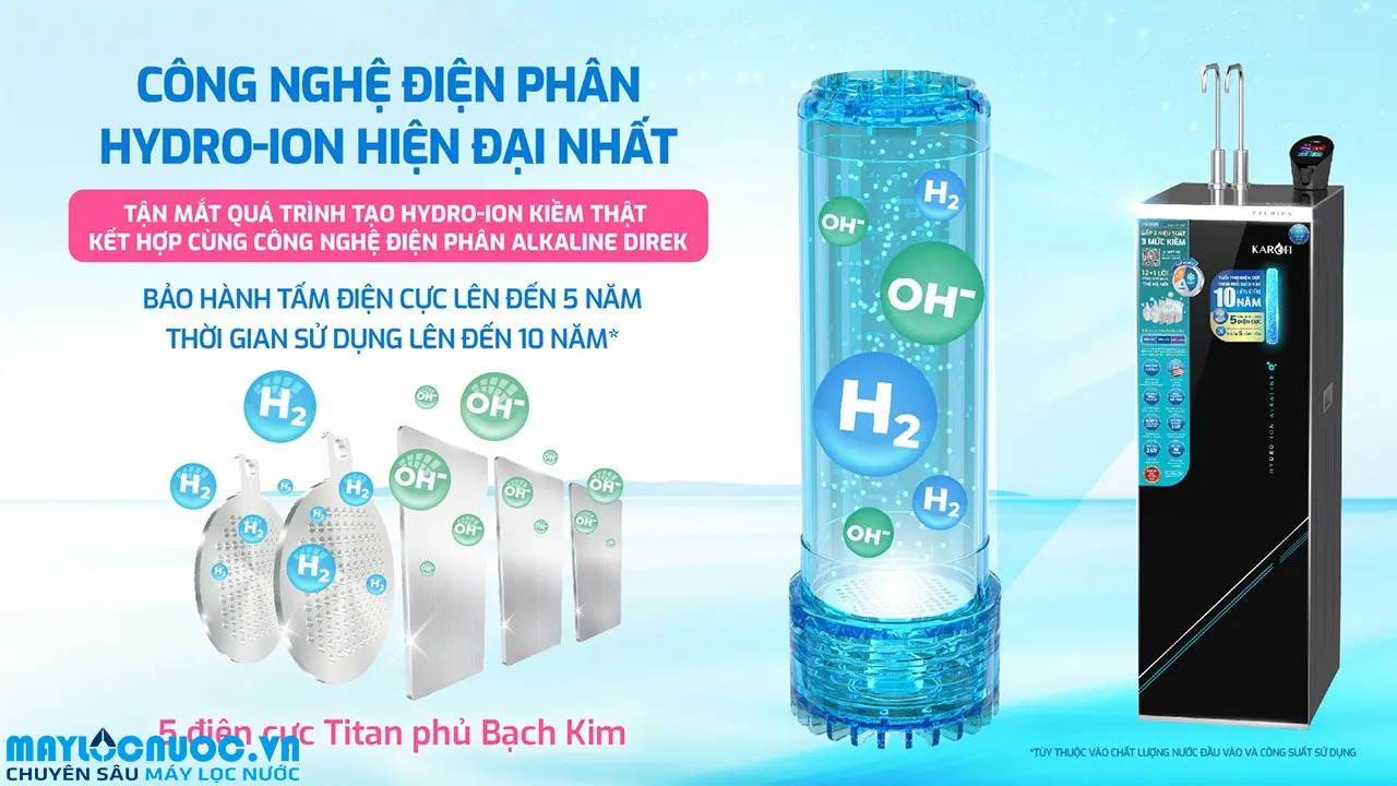 Máy lọc nước nóng lạnh Hydro-ion kiềm Karofi KAE-S695
