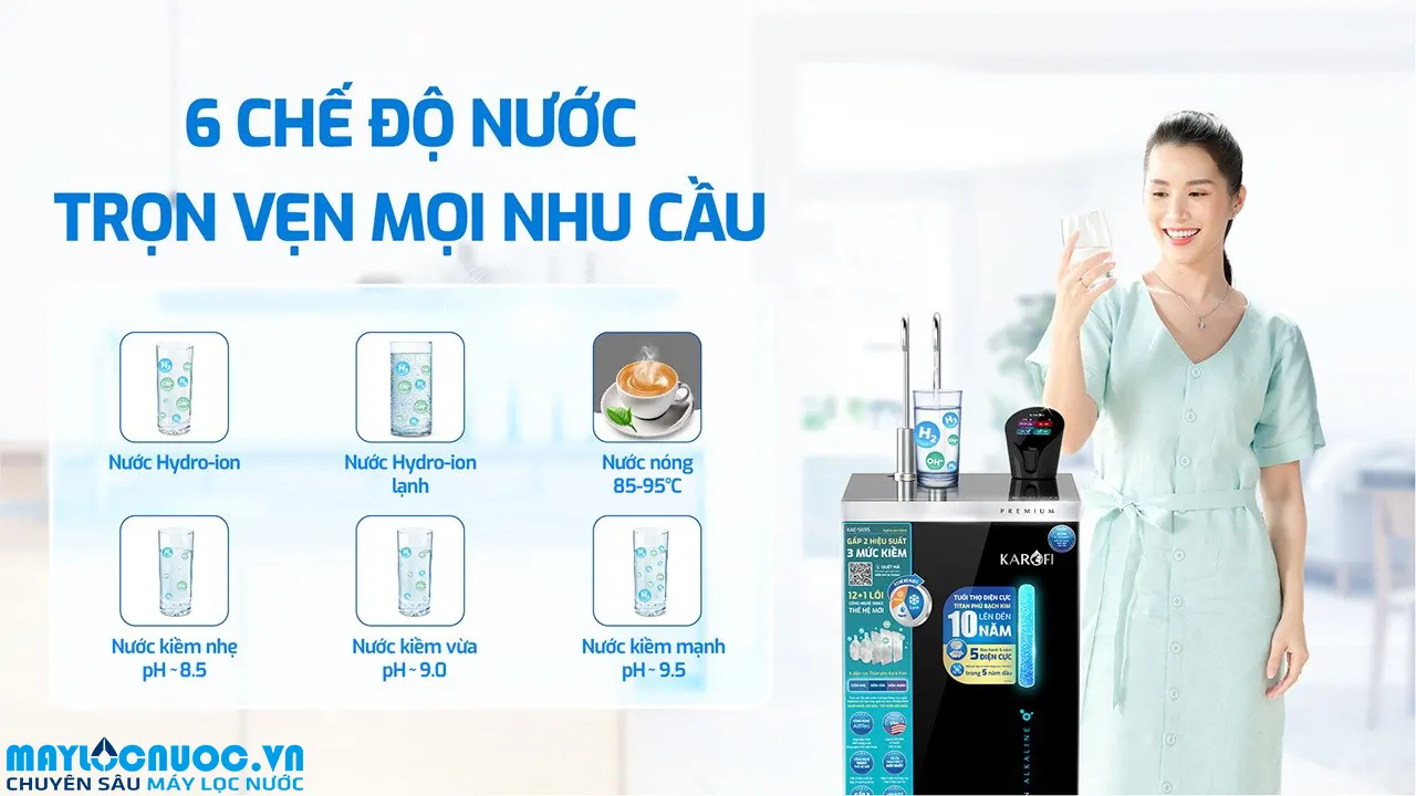 Máy lọc nước nóng lạnh Hydro-ion kiềm Karofi KAE-S695