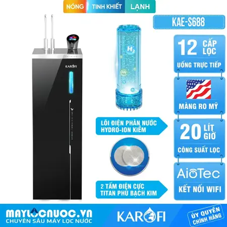 Máy lọc nước Hydro-ion kiềm nóng lạnh Karofi KAE-S688