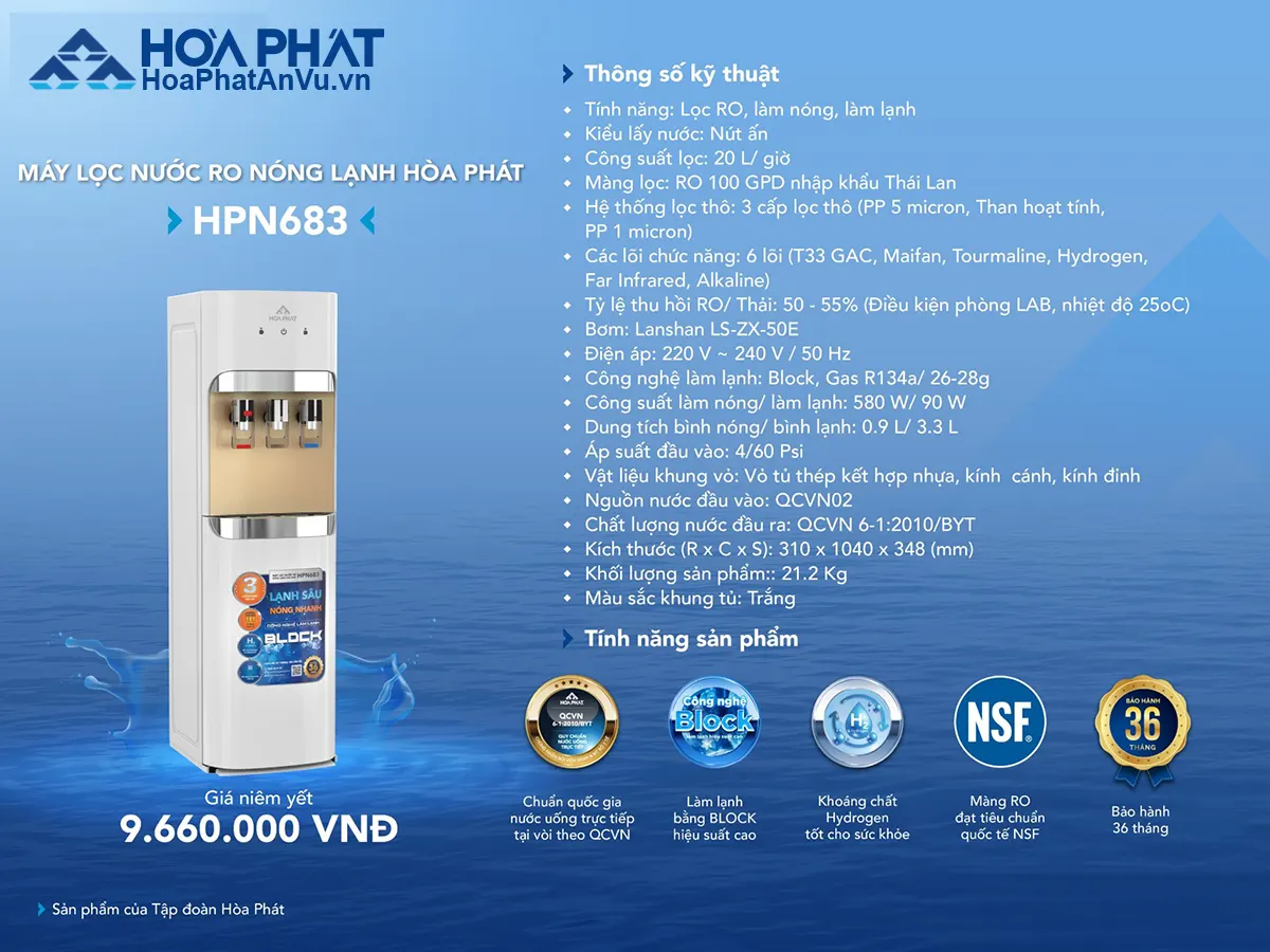 Máy lọc nước nóng lạnh Hòa Phát HPN683