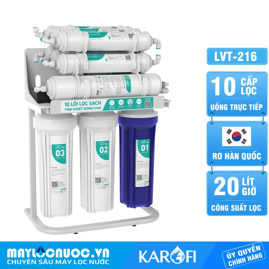 Máy lọc nước Karofi Livotec 216 - 10 Lõi Lọc - Mẫu Mới 2024