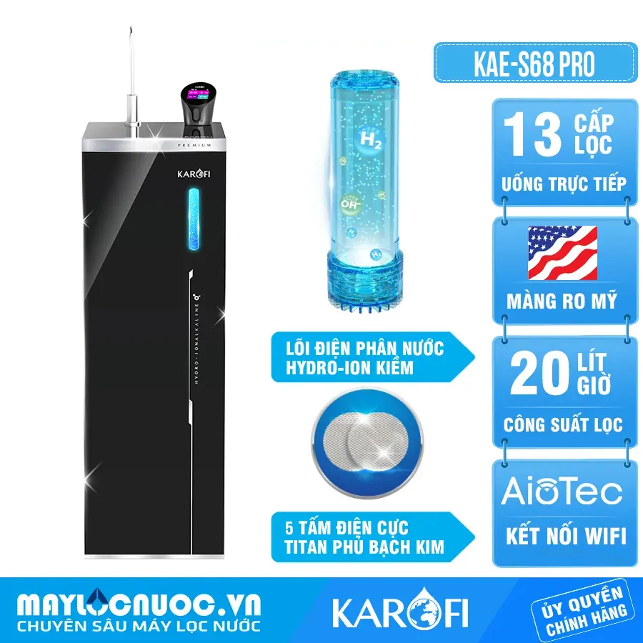 Máy lọc nước Hydro-ion kiềm Karofi KAE-S68 PRO