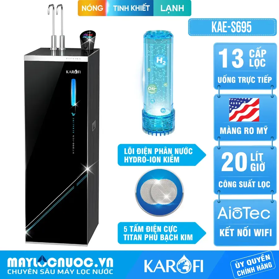 Máy lọc nước nóng lạnh Hydro-ion kiềm Karofi KAE-S695